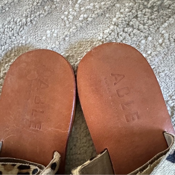 Able Margarete Leopard Print Fur Leather Sandals Flats Slides Slip on Cheetah 8 - Picture 2 of 10